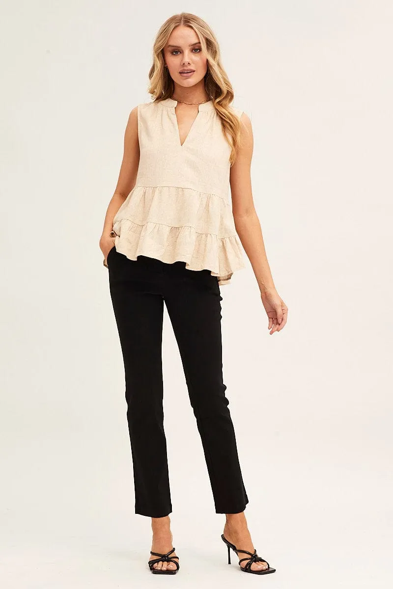 Beige Peplum Top Sleeveless