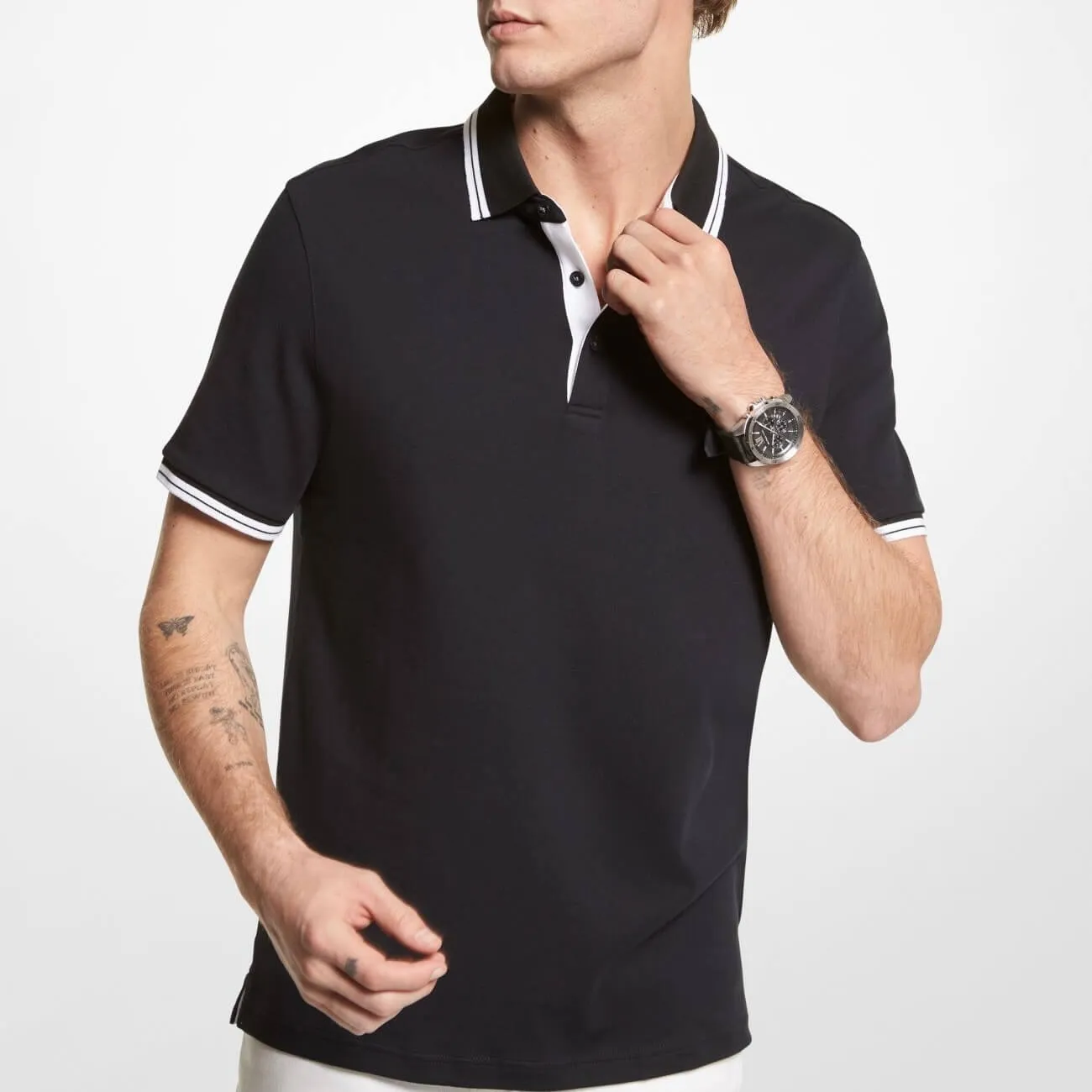 Michael Kors Greenwich Cotton Polo Shirt, Black