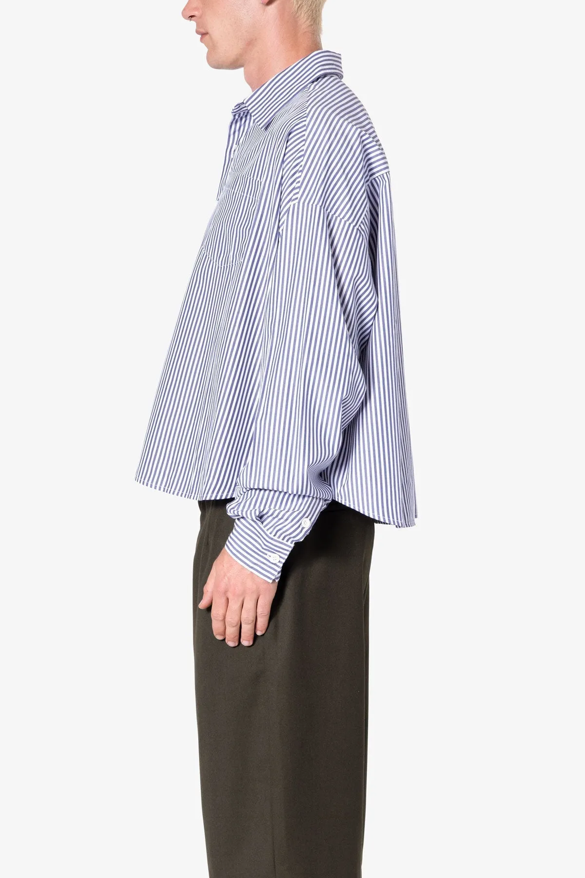 Striped Cropped Button Down Shirt - Blue